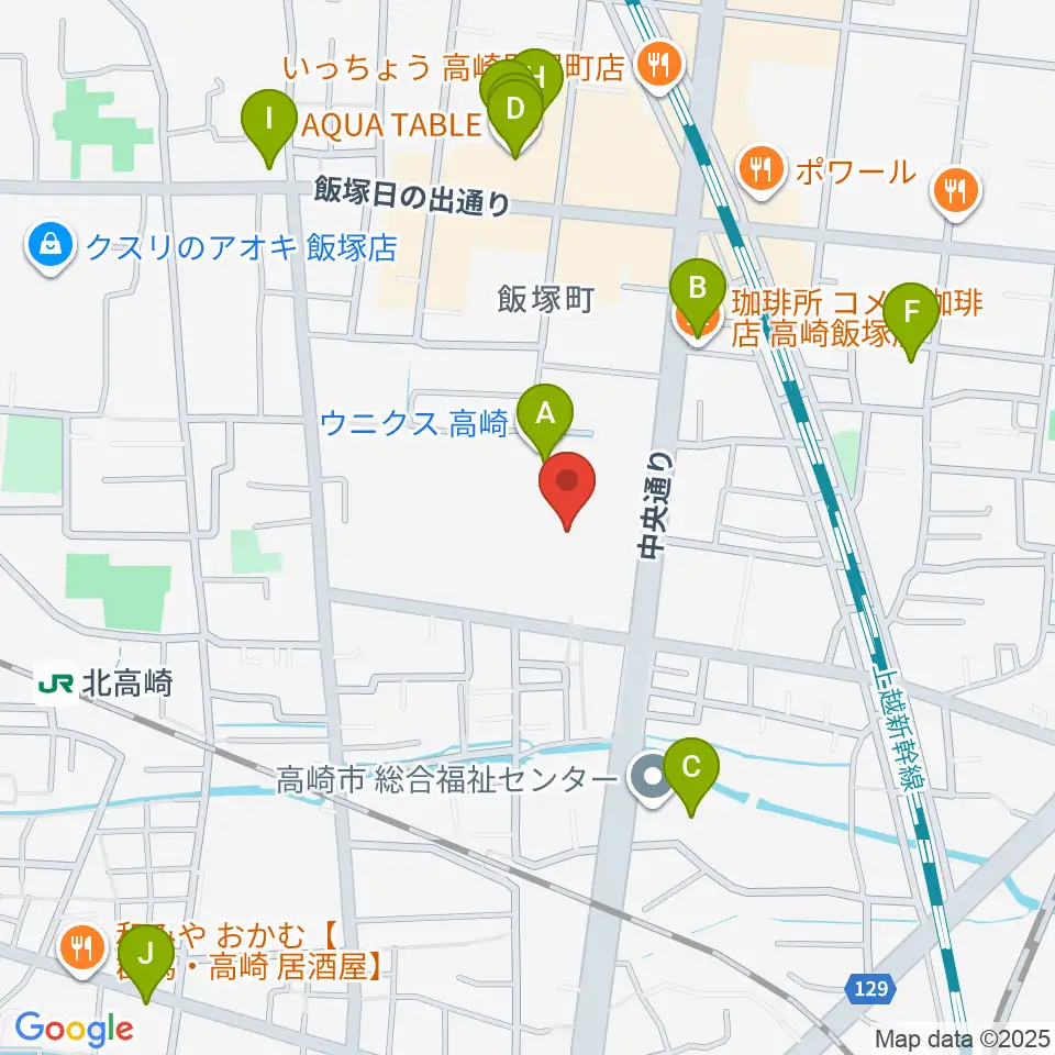 高崎カルチャーセンター周辺のカフェ一覧地図