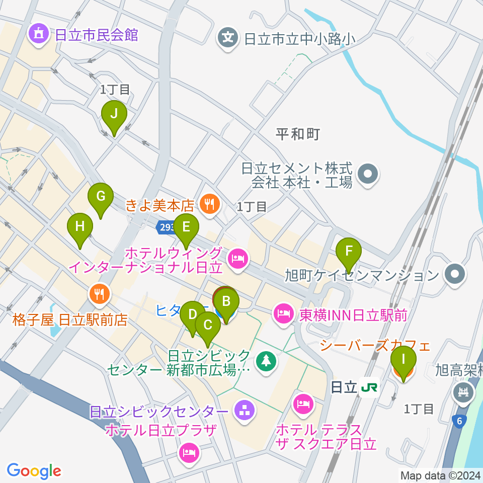 日立カルチャープラザ周辺のカフェ一覧地図