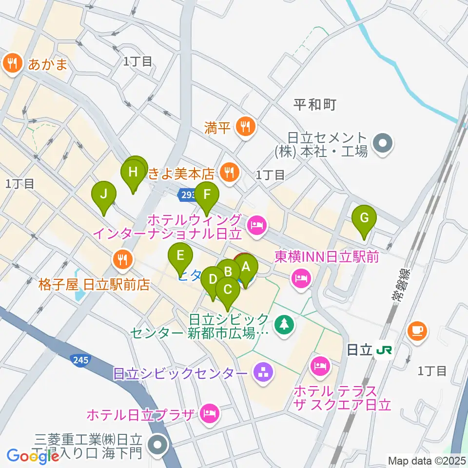 日立カルチャープラザ周辺のカフェ一覧地図