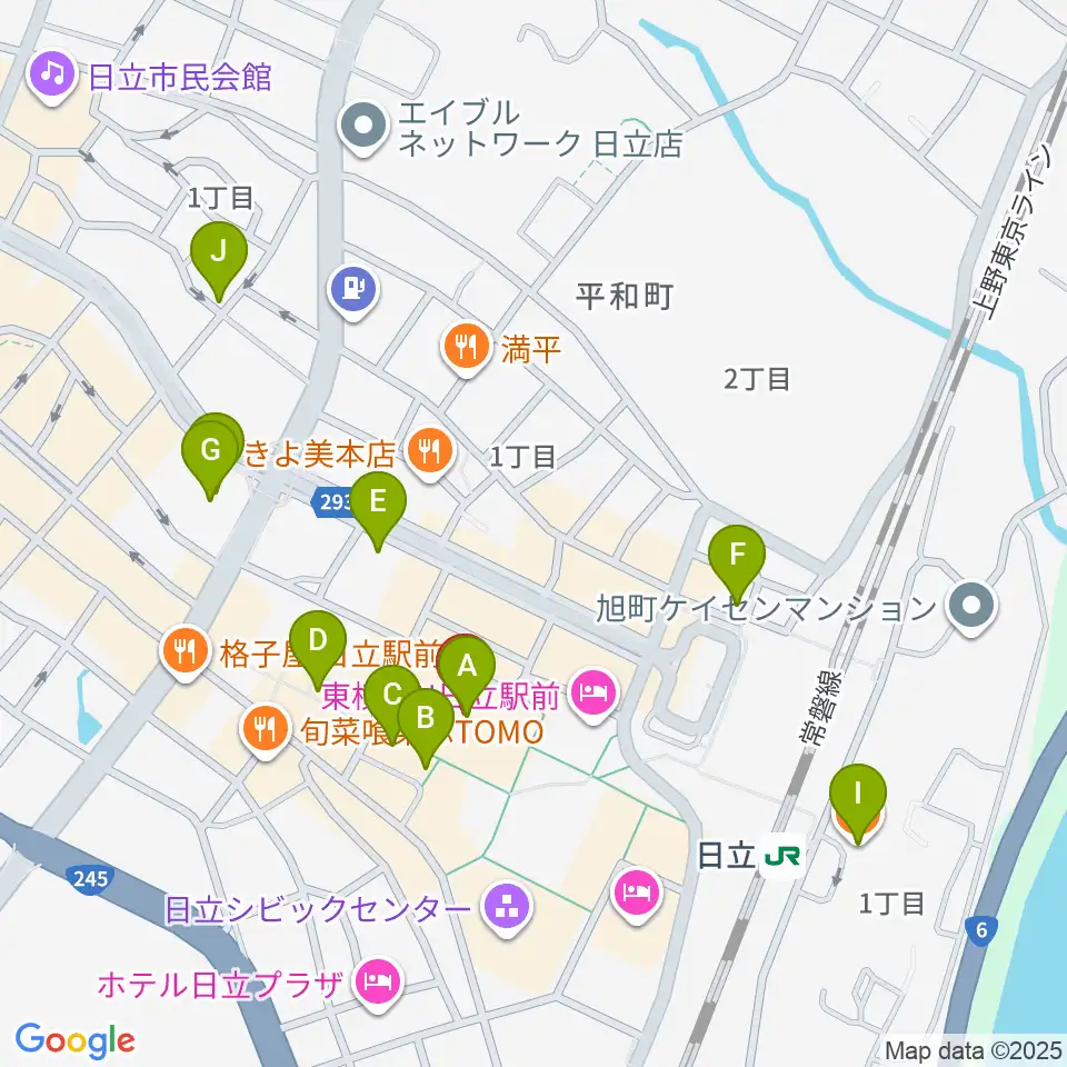 日立カルチャープラザ周辺のカフェ一覧地図
