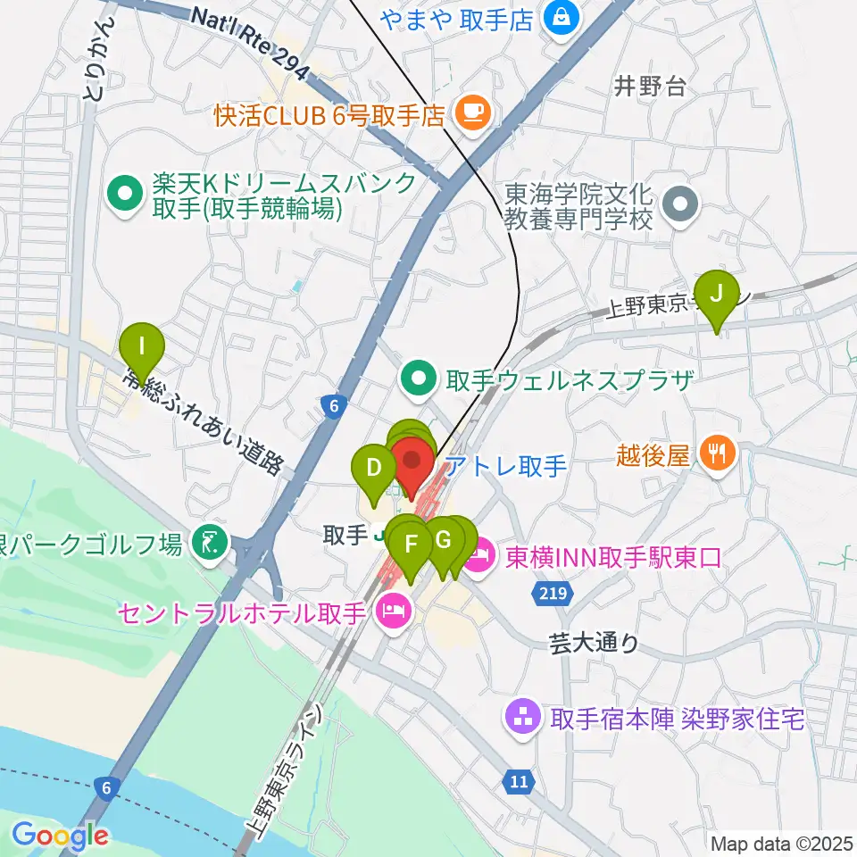 取手カルチャーセンター周辺のカフェ一覧地図