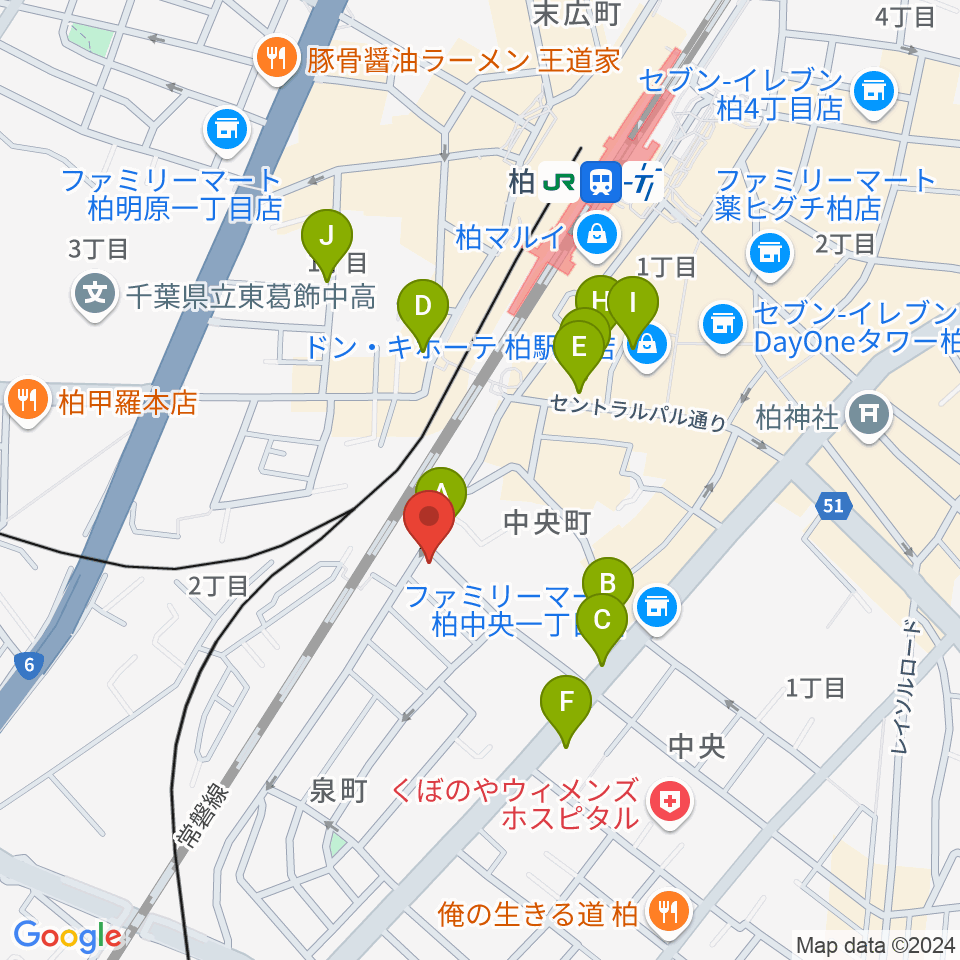 メアボイストレーニング柏周辺のカフェ一覧地図