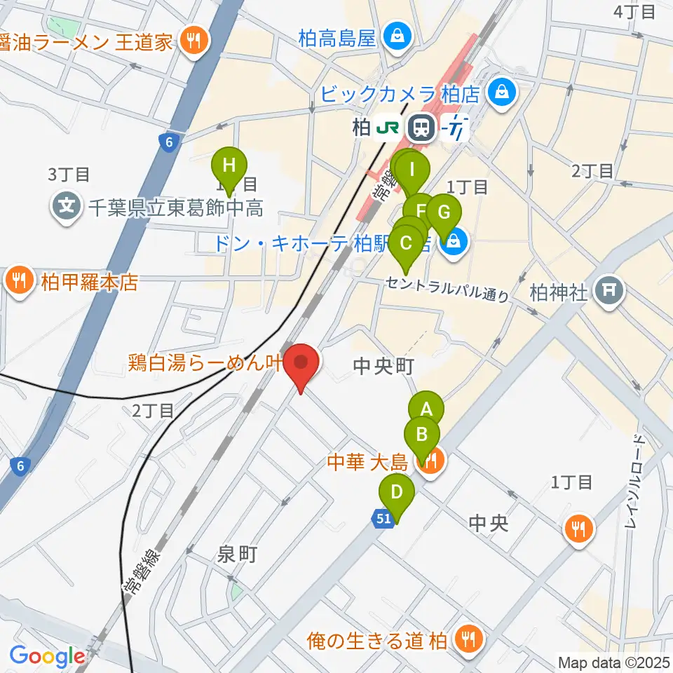 メアボイストレーニング柏周辺のカフェ一覧地図