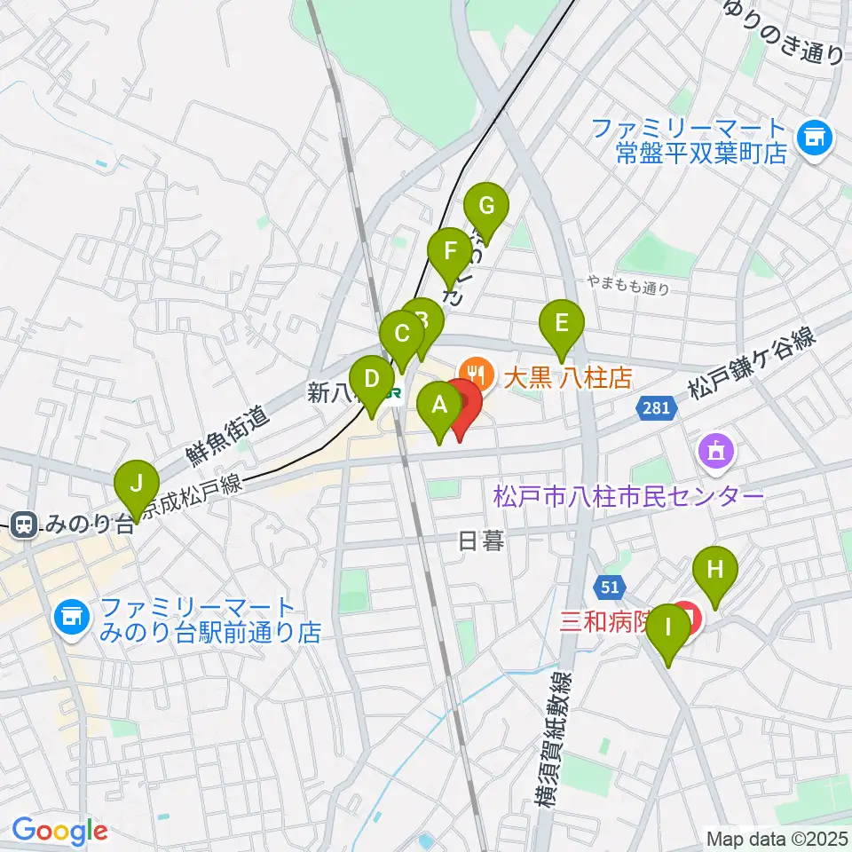 ヨークカルチャーセンター八柱周辺のカフェ一覧地図