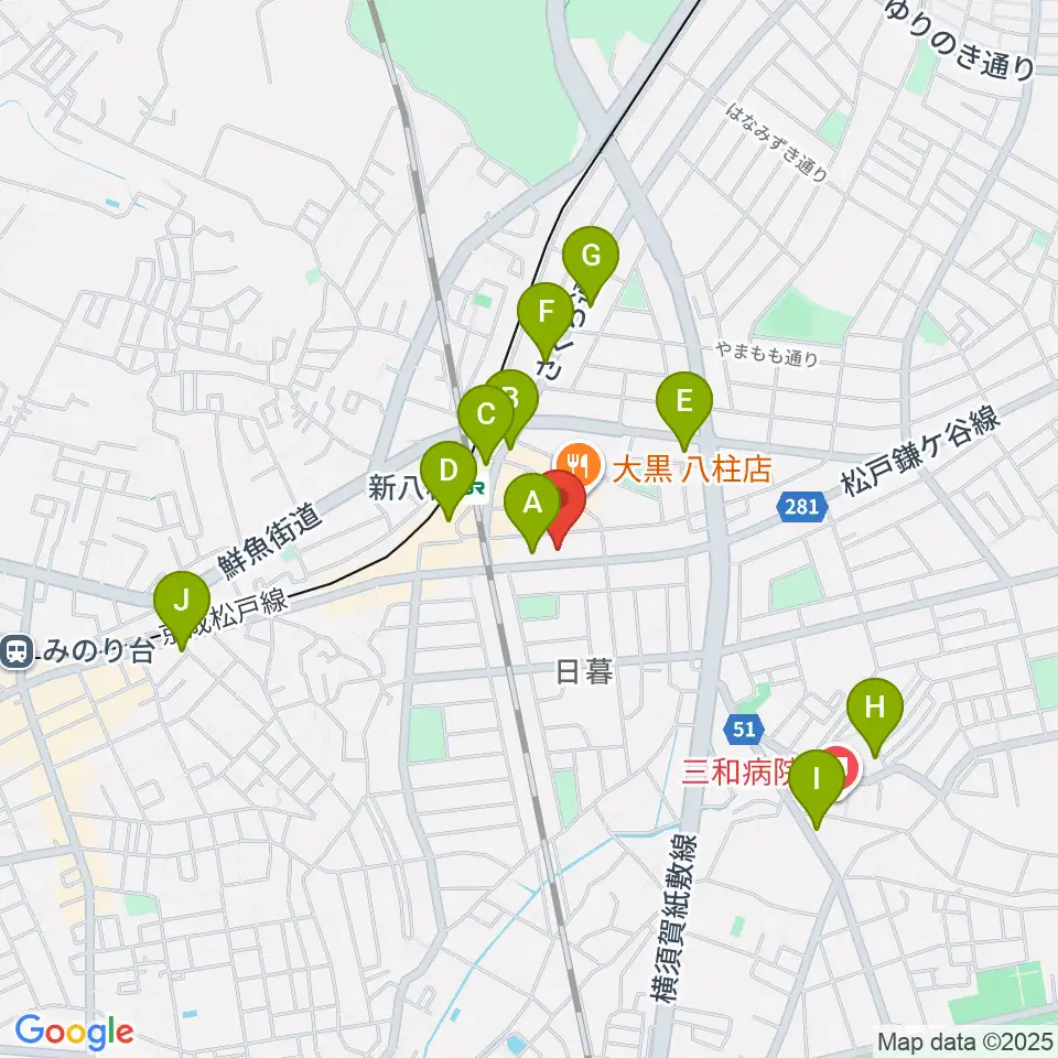 ヨークカルチャーセンター八柱周辺のカフェ一覧地図