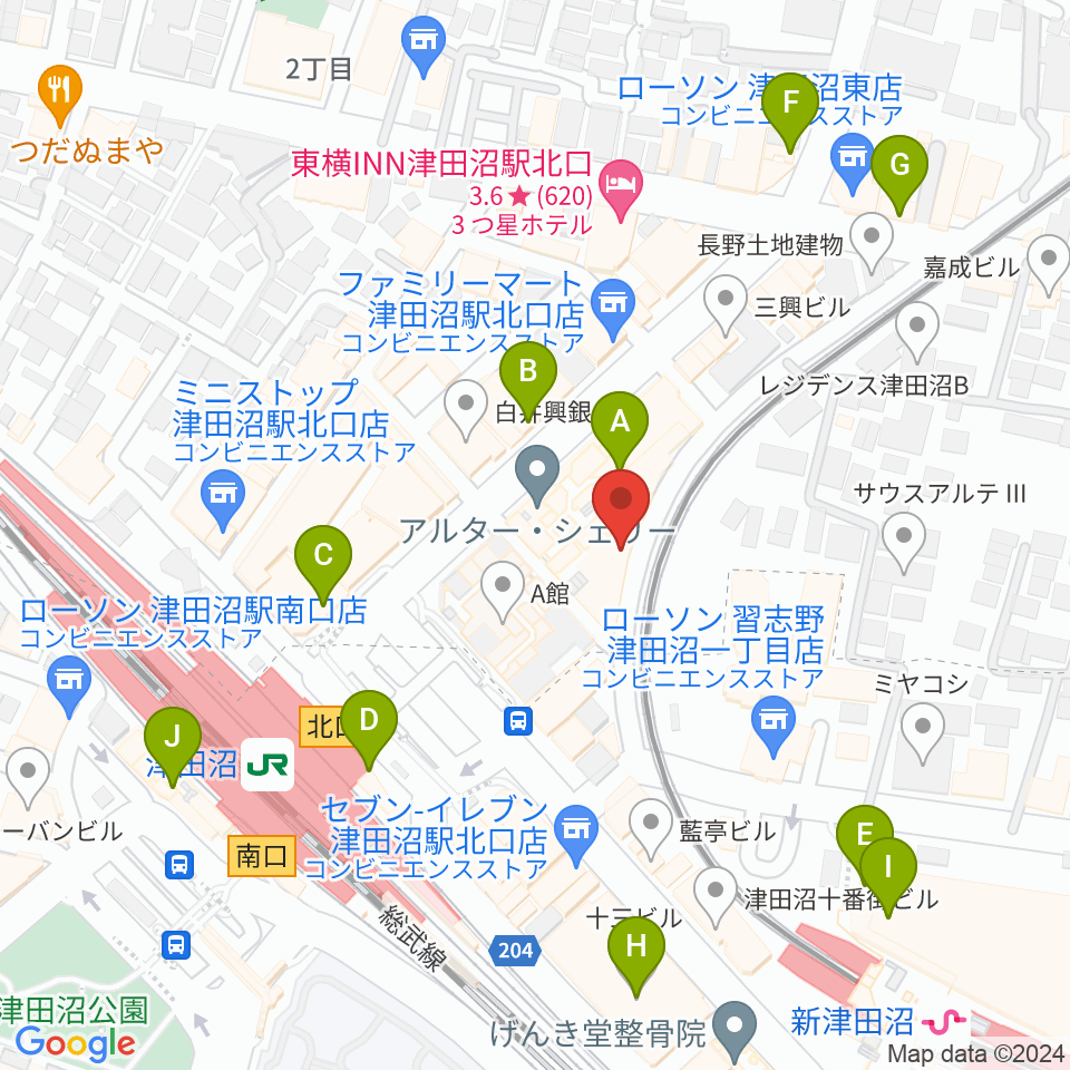 津田沼カルチャーセンター周辺のカフェ一覧地図