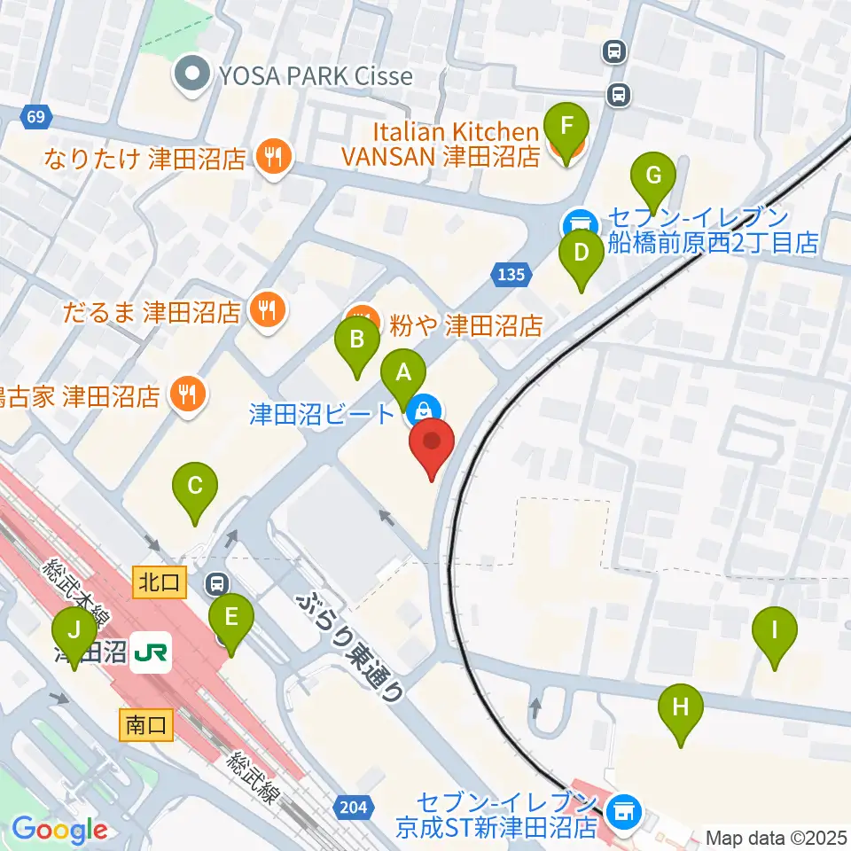 津田沼カルチャーセンター周辺のカフェ一覧地図