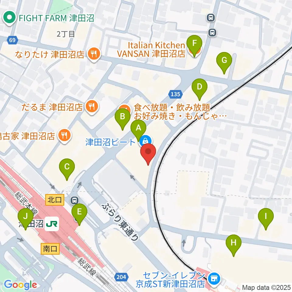 津田沼カルチャーセンター周辺のカフェ一覧地図