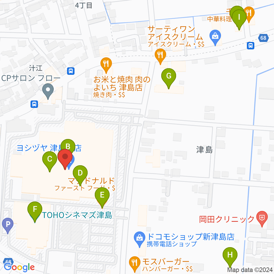 矢木楽器店 ヨシヅヤ津島センター周辺のカフェ一覧地図