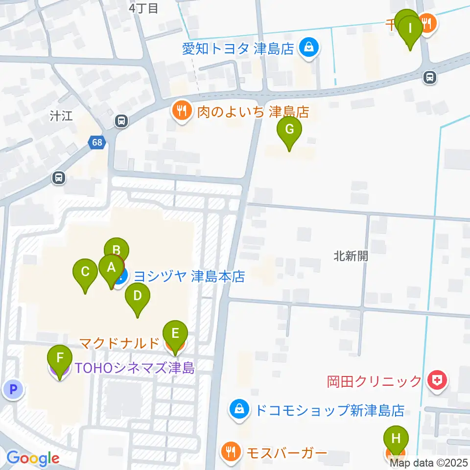 矢木楽器店 ヨシヅヤ津島センター周辺のカフェ一覧地図