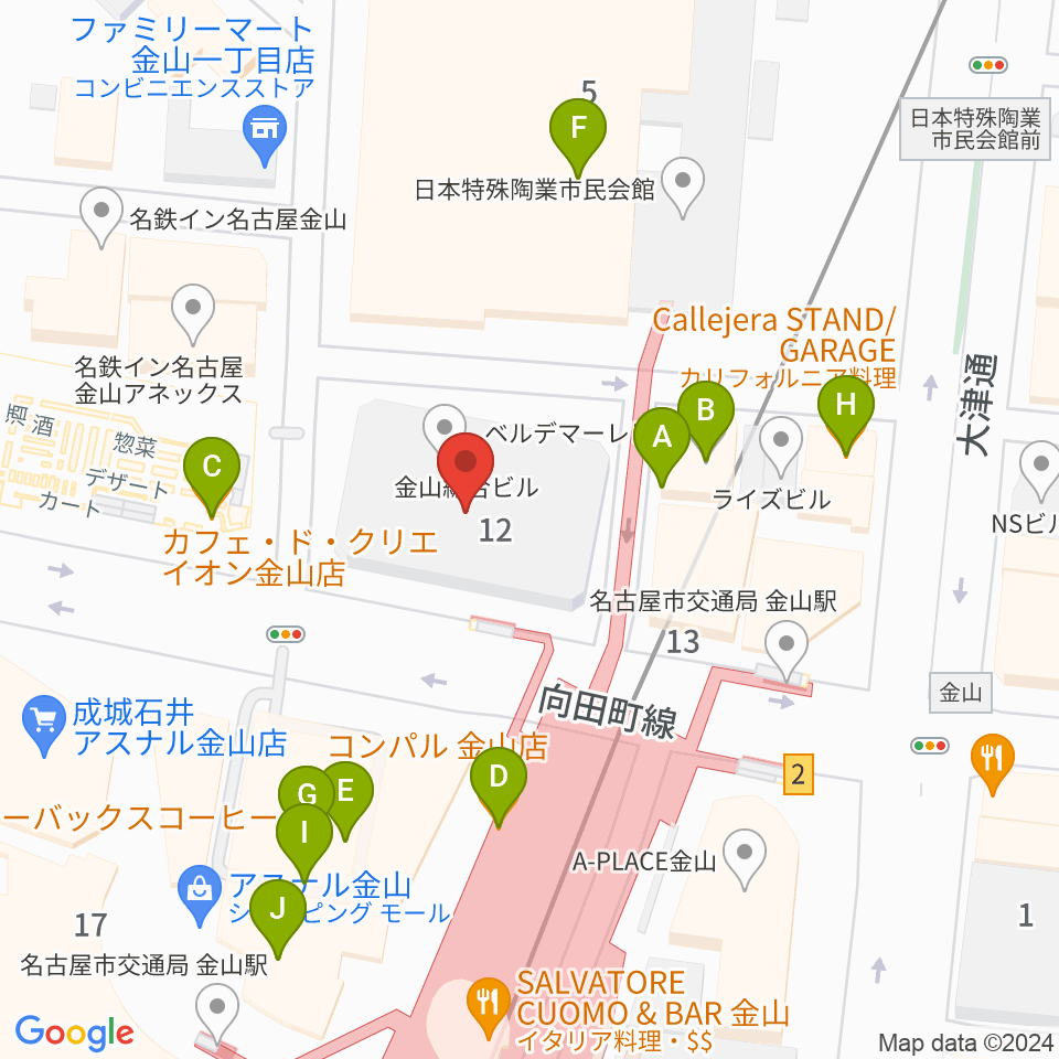 ヨモギヤ楽器 金山センター周辺のカフェ一覧地図
