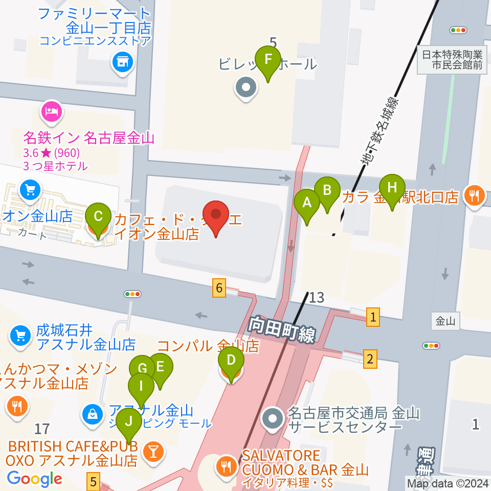 ヨモギヤ楽器 金山センター周辺のカフェ一覧地図