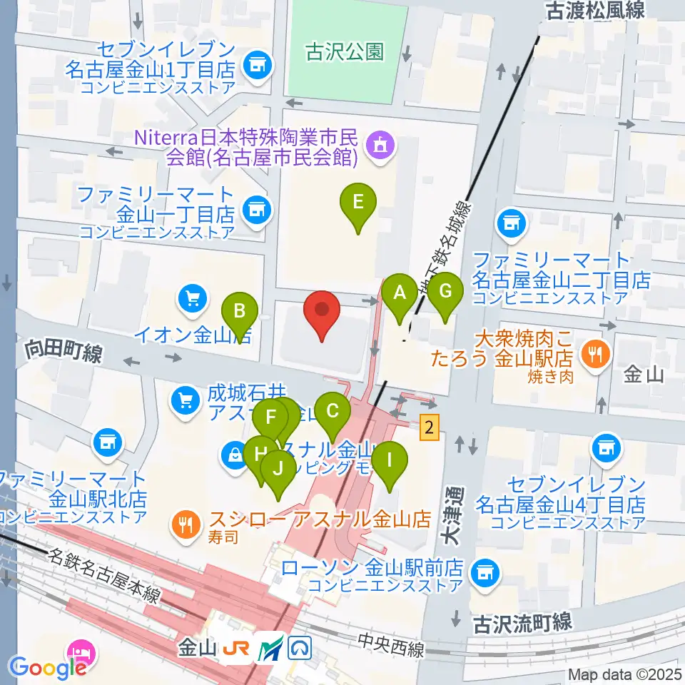 ヨモギヤ楽器 金山センター周辺のカフェ一覧地図