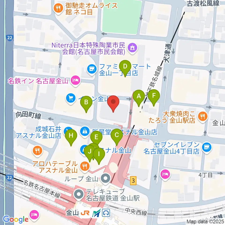 ヨモギヤ楽器 金山センター周辺のカフェ一覧地図