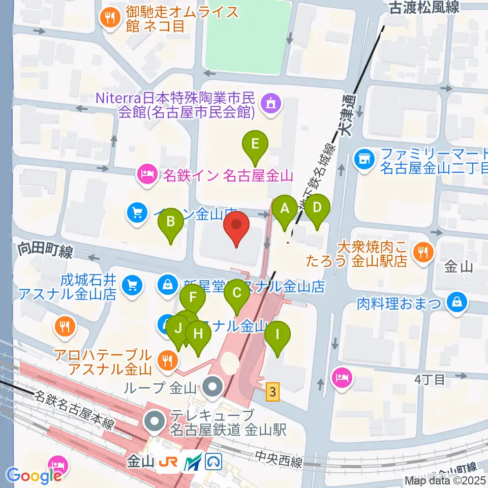 ヨモギヤ楽器 金山センター周辺のカフェ一覧地図