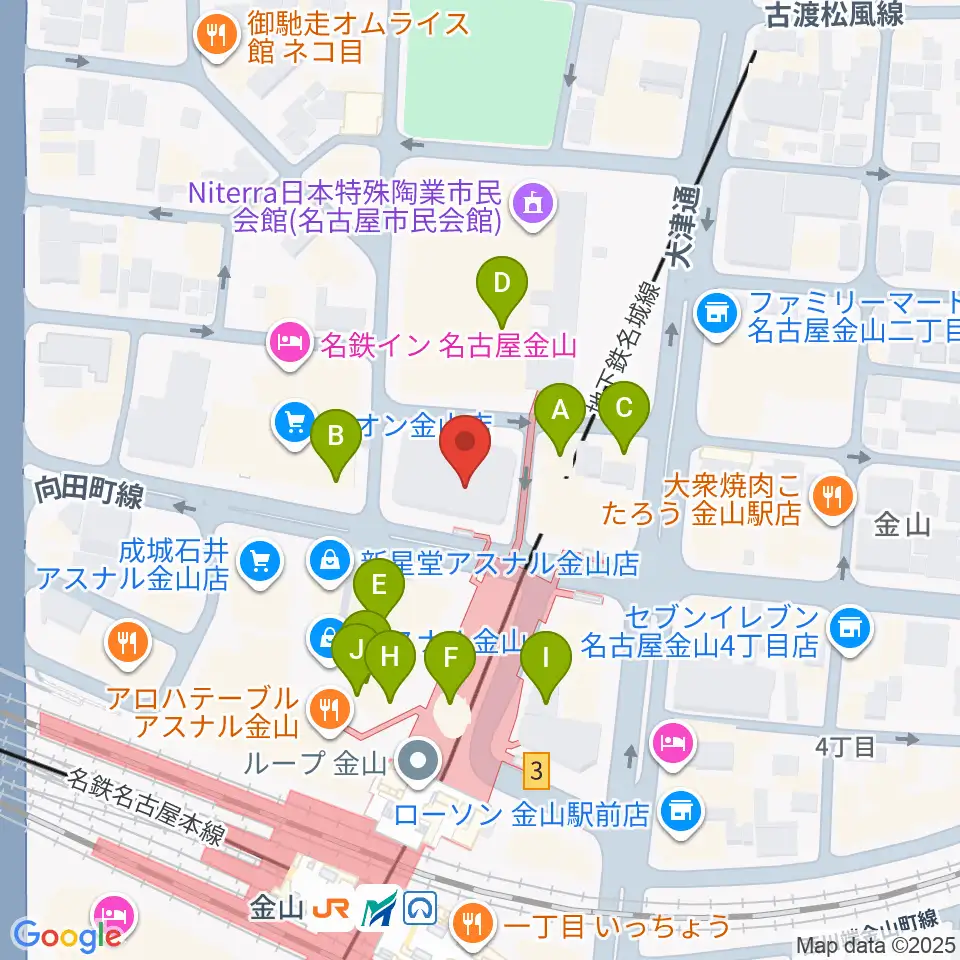 ヨモギヤ楽器 金山センター周辺のカフェ一覧地図