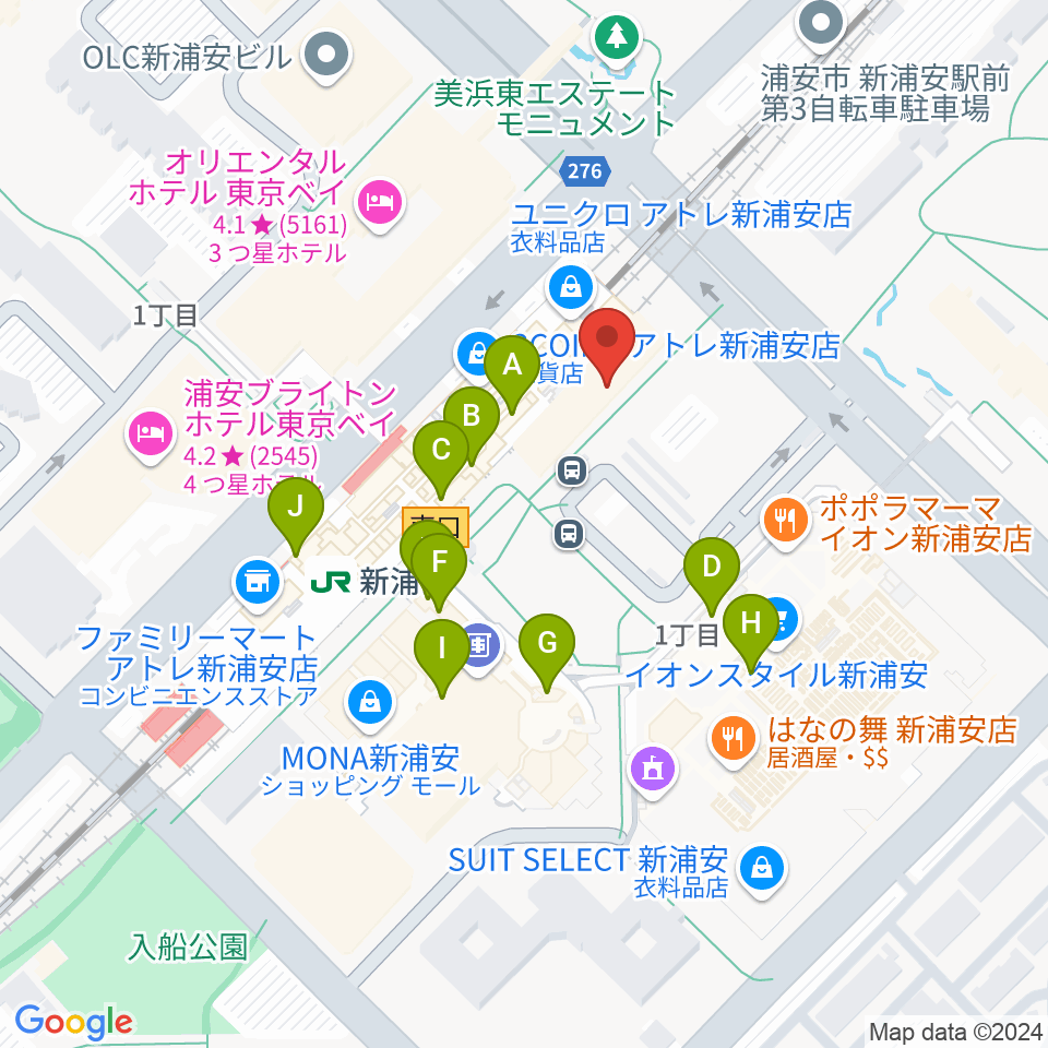 新浦安カルチャープラザ周辺のカフェ一覧地図