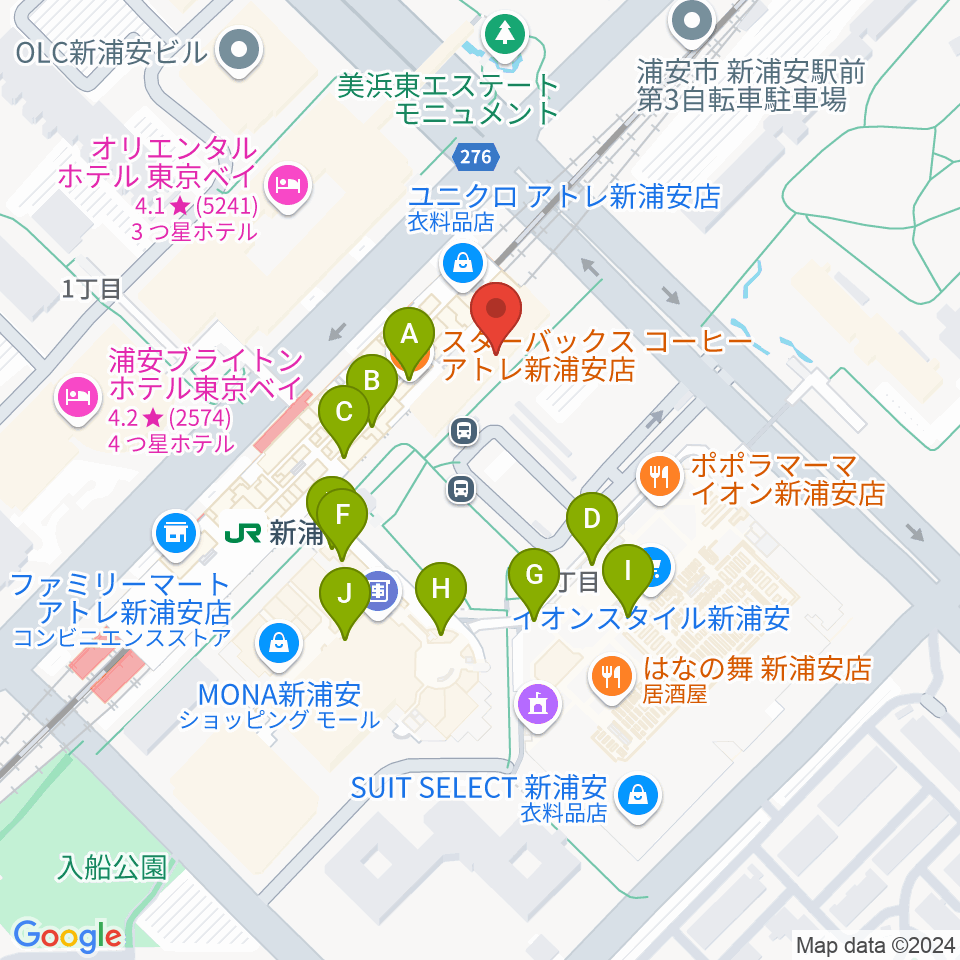 新浦安カルチャープラザ周辺のカフェ一覧地図