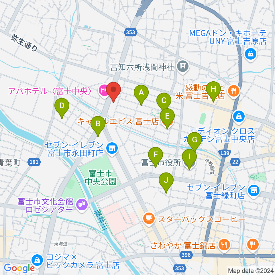 すみやグッディ富士店周辺のカフェ一覧地図