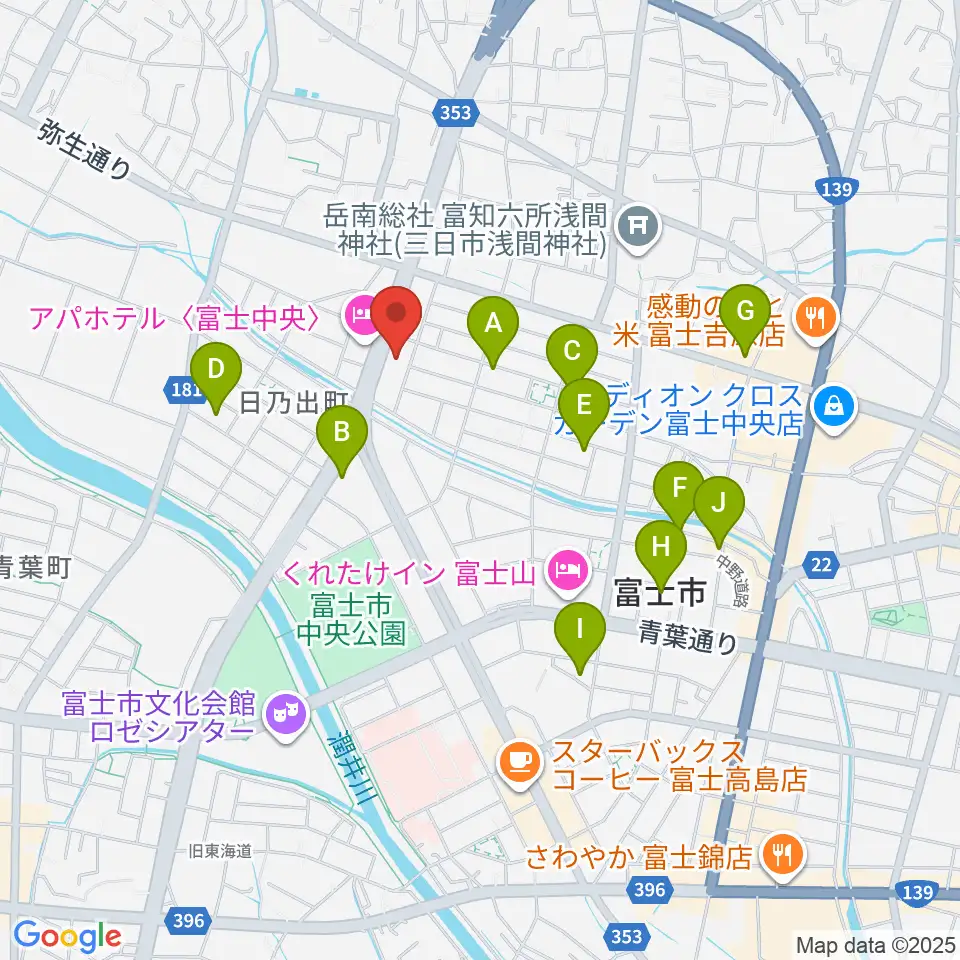 すみやグッディ富士店周辺のカフェ一覧地図