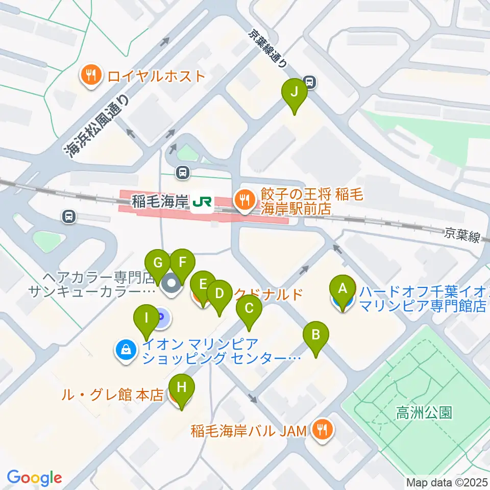 稲毛海岸カルチャーセンター周辺のカフェ一覧地図