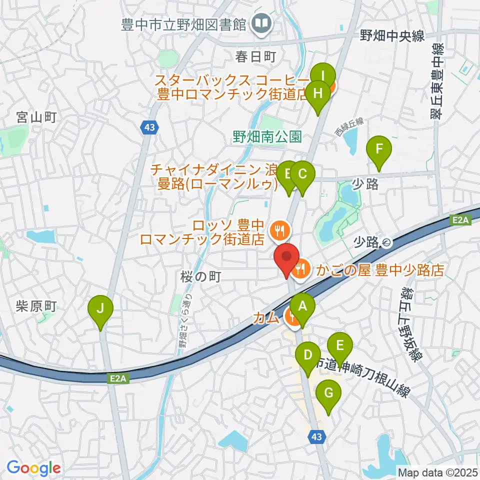豊中リップセカンド周辺のカフェ一覧地図