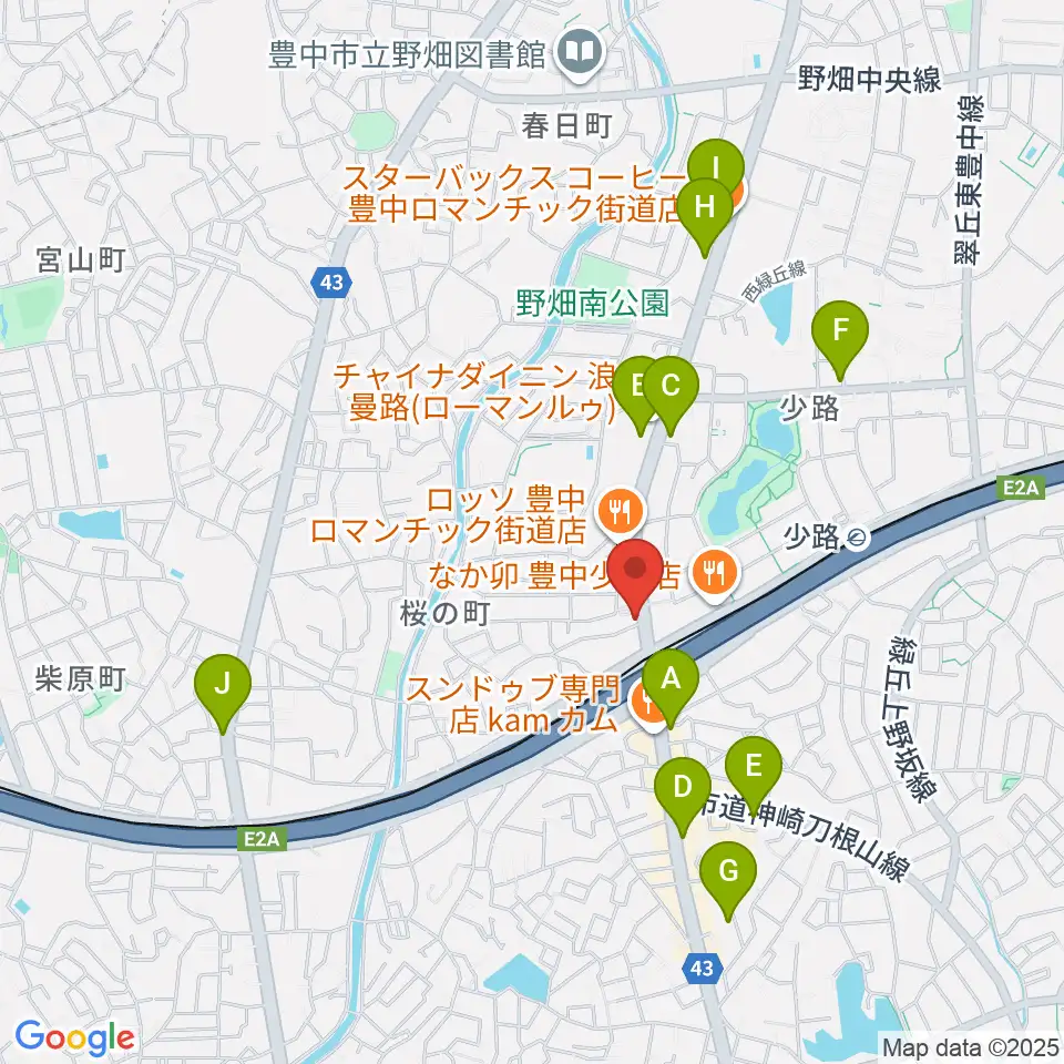 豊中リップセカンド周辺のカフェ一覧地図