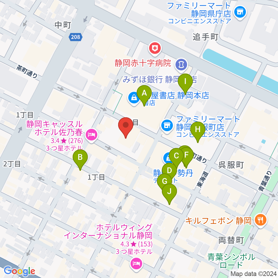 すみやグッディ本店周辺のカフェ一覧地図