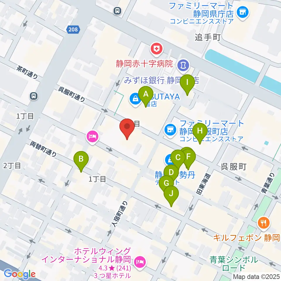 すみやグッディ本店周辺のカフェ一覧地図