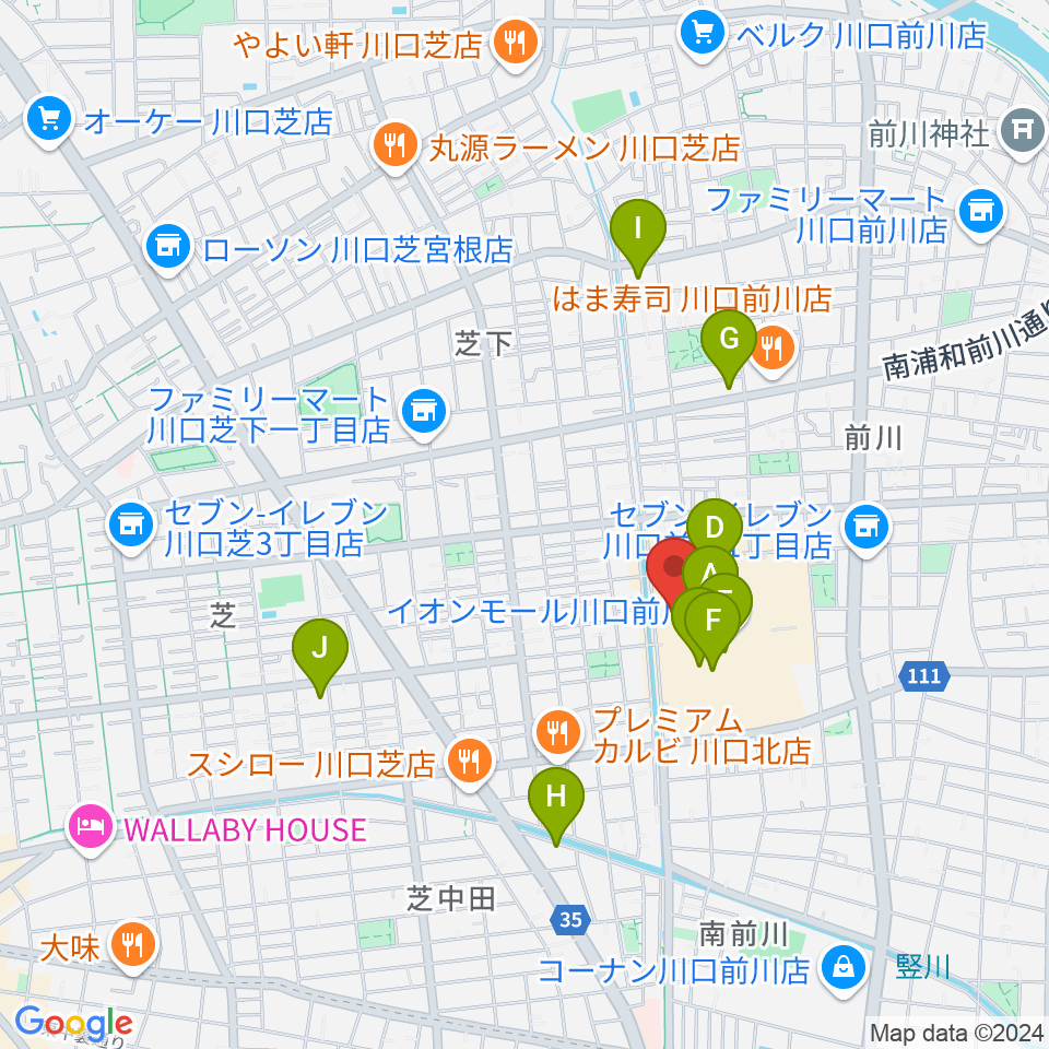 川口カルチャーセンター周辺のカフェ一覧地図