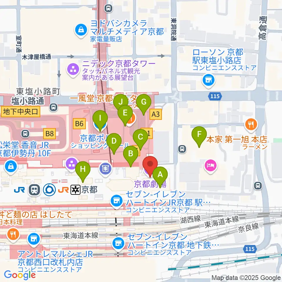 京都劇場周辺のカフェ一覧地図