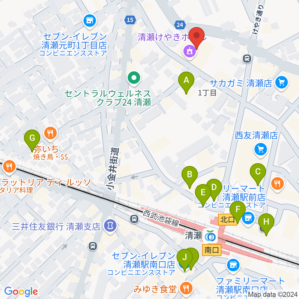 清瀬けやきホール周辺のカフェ一覧地図