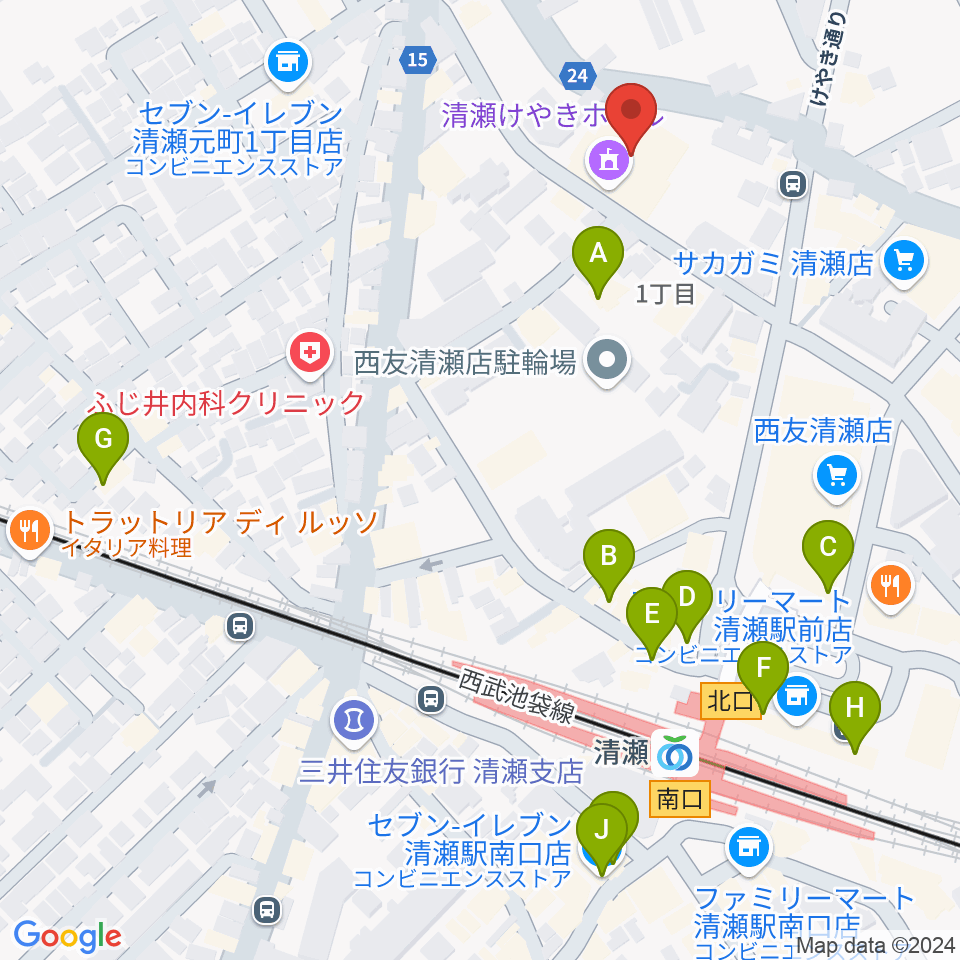 清瀬けやきホール周辺のカフェ一覧地図