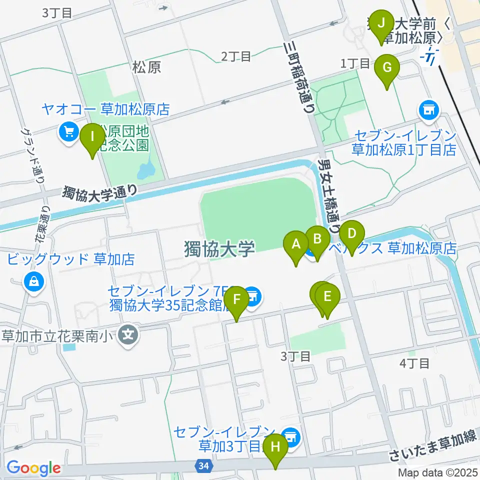 草加カルチャーセンター周辺のカフェ一覧地図