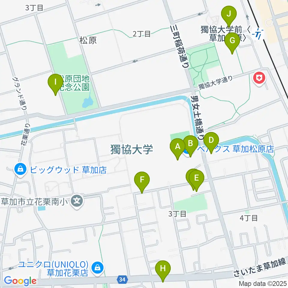 草加カルチャーセンター周辺のカフェ一覧地図