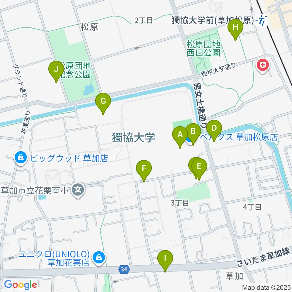 草加カルチャーセンター周辺のカフェ一覧地図