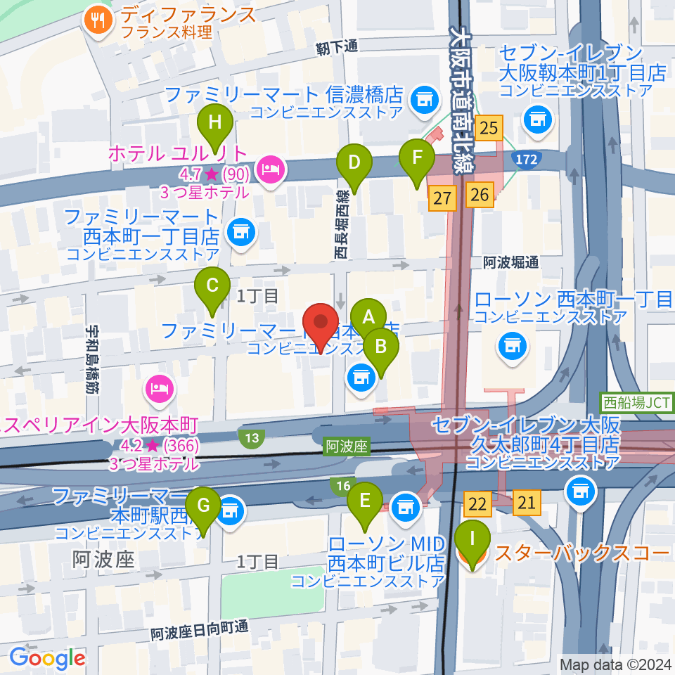 本町マザーポップコーン周辺のカフェ一覧地図