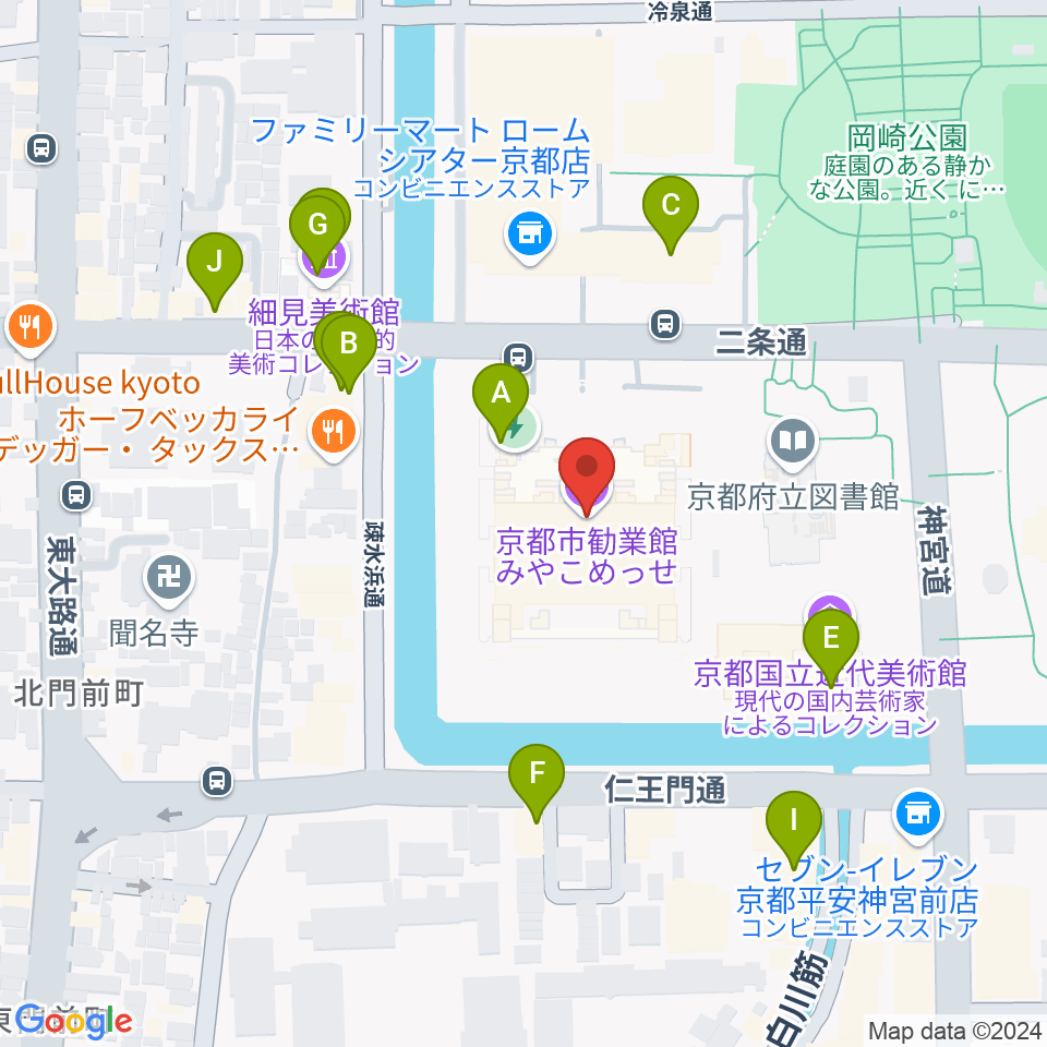 みやこめっせ 京都市勧業館周辺のカフェ一覧地図