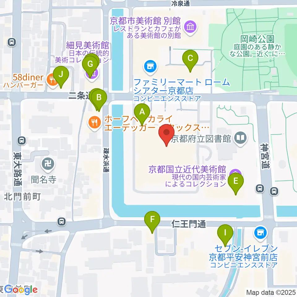 みやこめっせ 京都市勧業館周辺のカフェ一覧地図