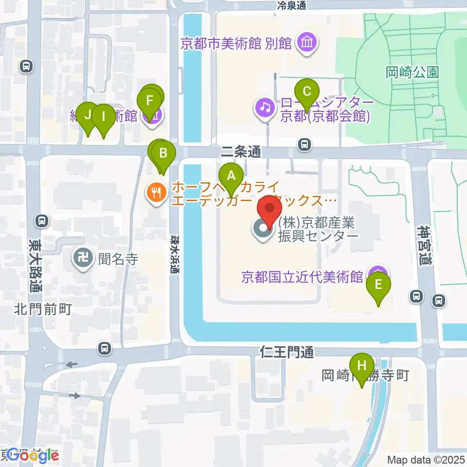 みやこめっせ 京都市勧業館周辺のカフェ一覧地図