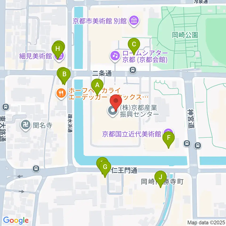 みやこめっせ 京都市勧業館周辺のカフェ一覧地図
