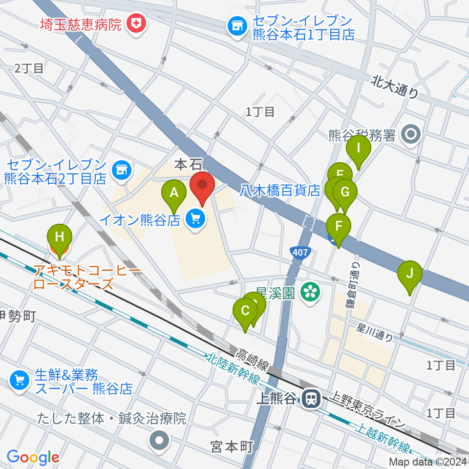 熊谷カルチャーセンター周辺のカフェ一覧地図