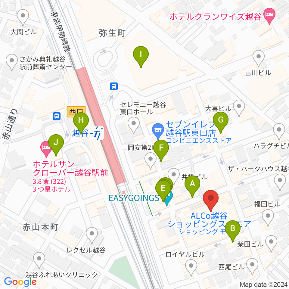 越谷カルチャーセンター周辺のカフェ一覧地図