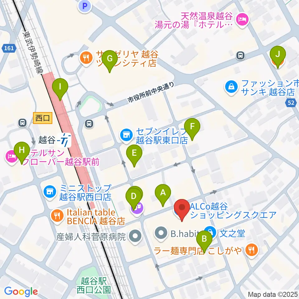 越谷カルチャーセンター周辺のカフェ一覧地図