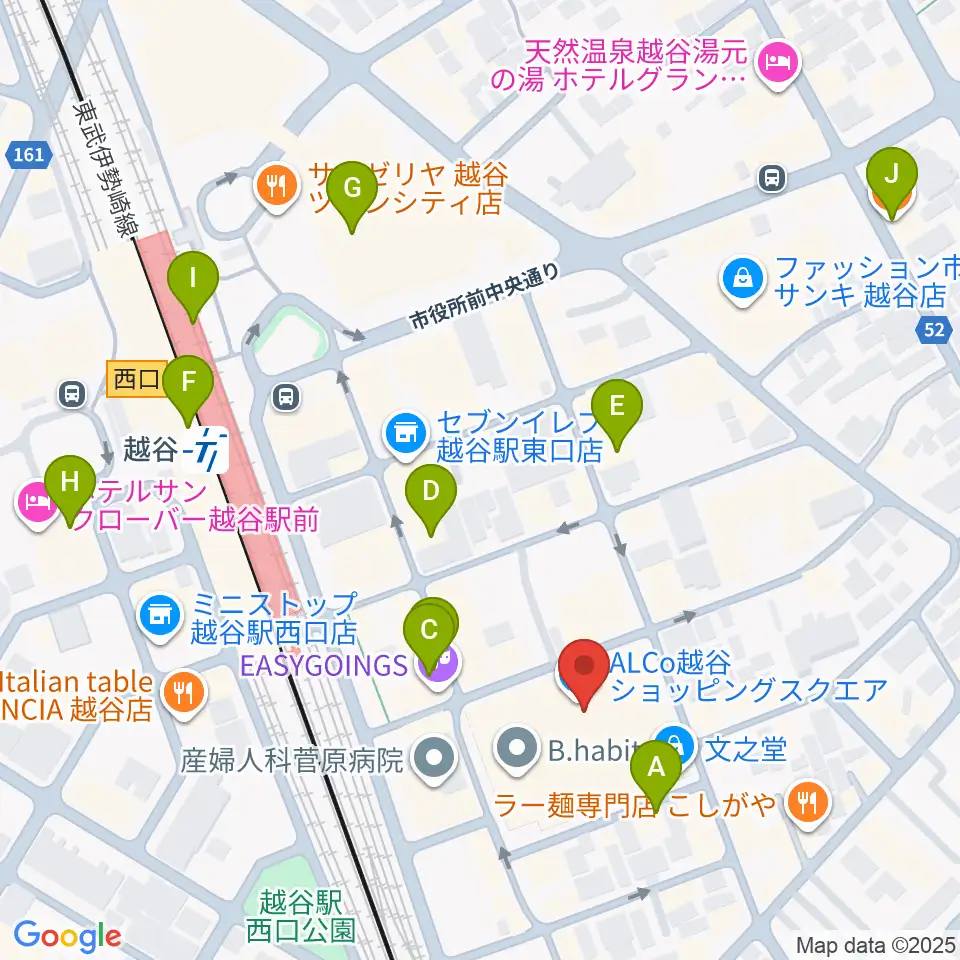 越谷カルチャーセンター周辺のカフェ一覧地図