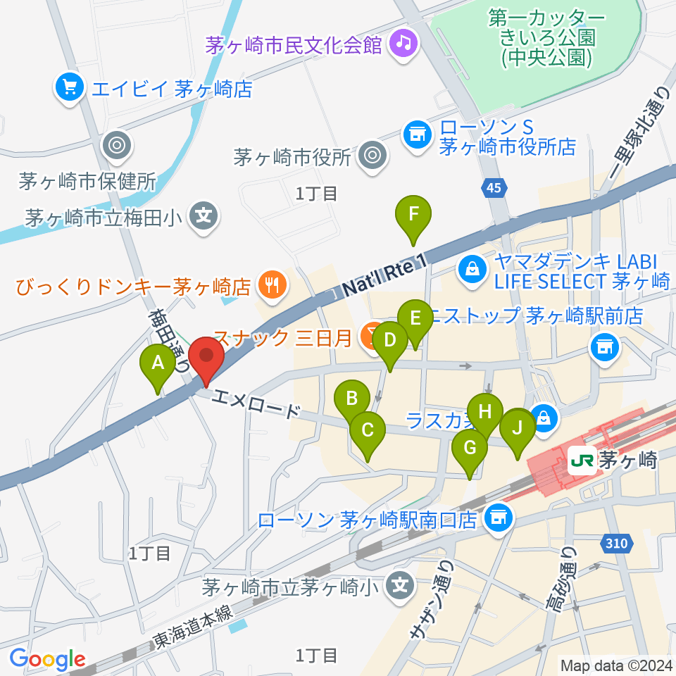 シークミュージックスクール茅ヶ崎校周辺のカフェ一覧地図