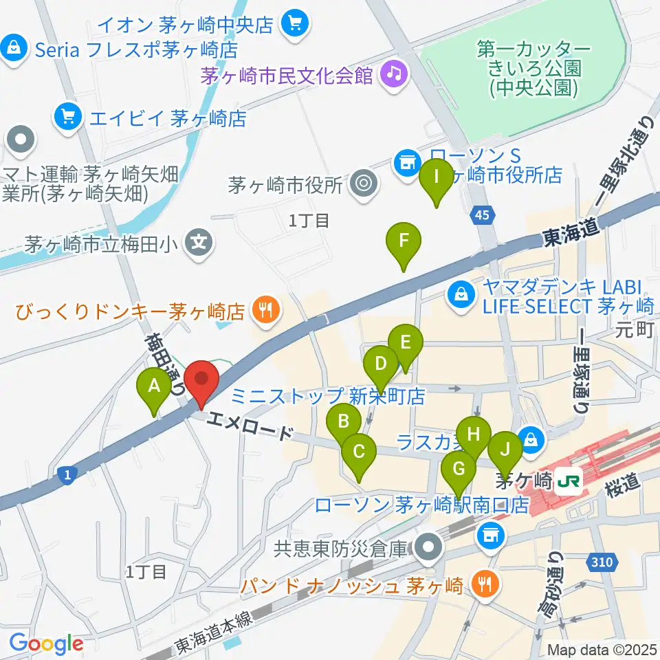 シークミュージックスクール茅ヶ崎校周辺のカフェ一覧地図