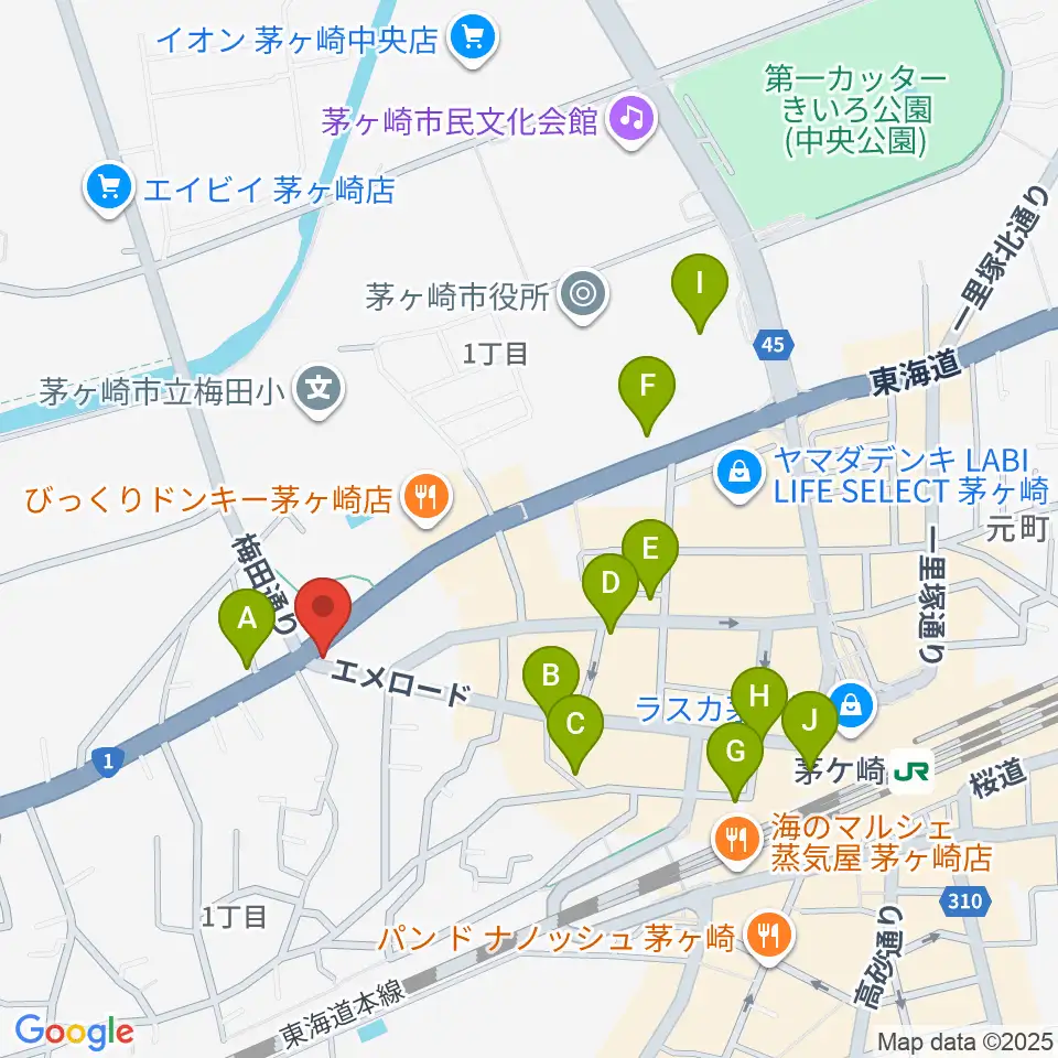 シークミュージックスクール茅ヶ崎校周辺のカフェ一覧地図