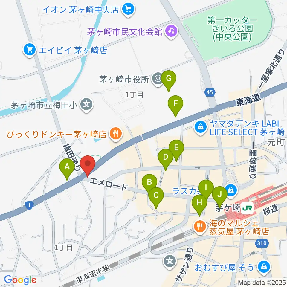 シークミュージックスクール茅ヶ崎校周辺のカフェ一覧地図