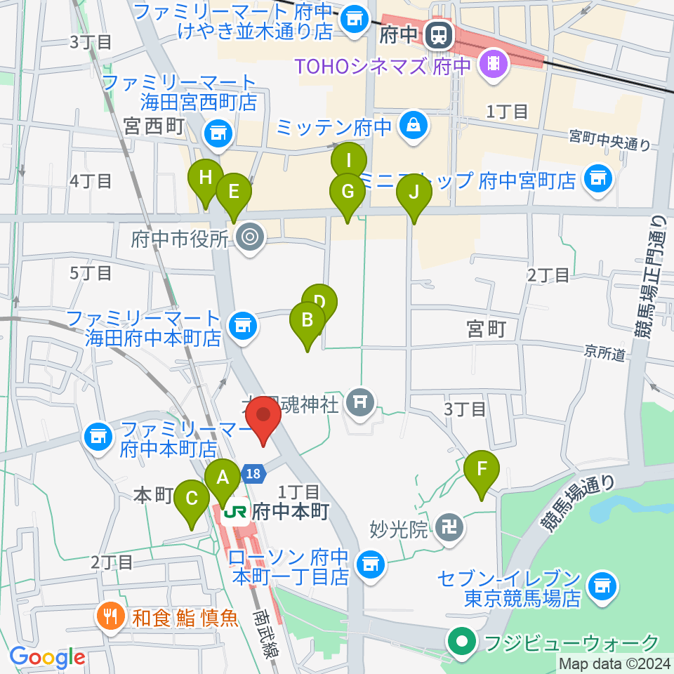 ヨークカルチャーセンター府中周辺のカフェ一覧地図